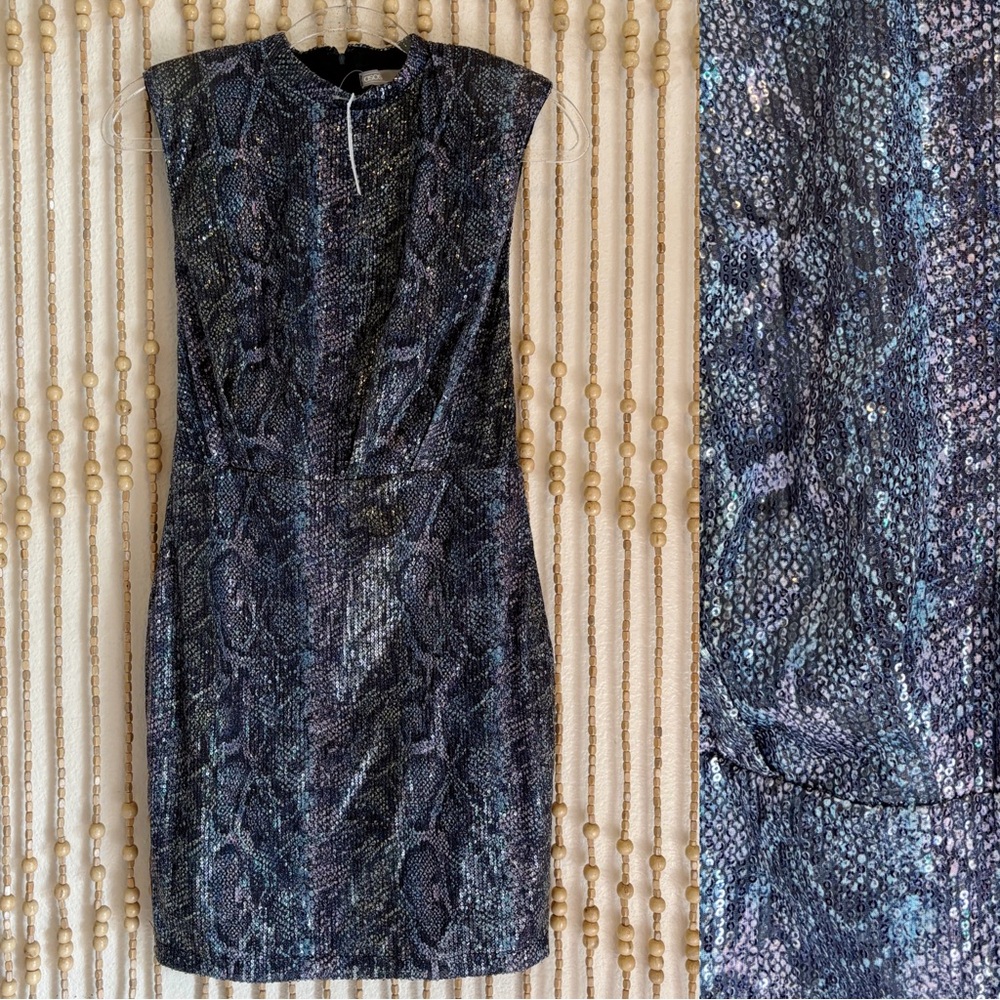 ASOS Y2K Going Out Cyber Grunge Snake Silky Sequin Embellished Sleeveless Dress